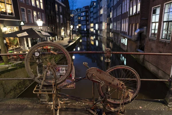 Old Bycicle Red Light District Old Town Canals — Stock Photo, Image