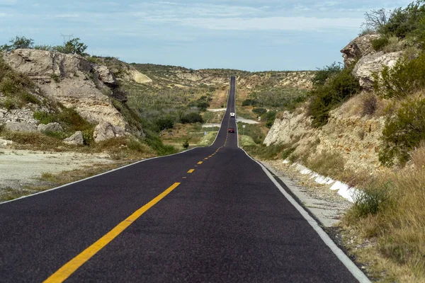 Rijden Mexico Baja California Woestijn Eindeloze Weg — Stockfoto