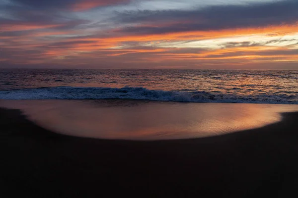 Тихоокеанский Пляж Закат Todos Santos Baja California Мексика Панорама — стоковое фото
