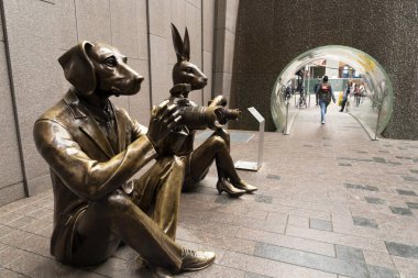 NEW YORK, USA - MAY 5 2019 -  Paparazzi Dogman & Paparazzi Rabbitwoman in 7th avenue