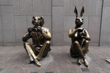 NEW YORK, USA - MAY 5 2019 -  Paparazzi Dogman & Paparazzi Rabbitwoman in 7th avenue