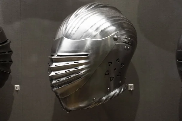 Mittelalterliche Rüstungen Aus Eisen Helm Detail Aus Nächster Nähe — Stockfoto