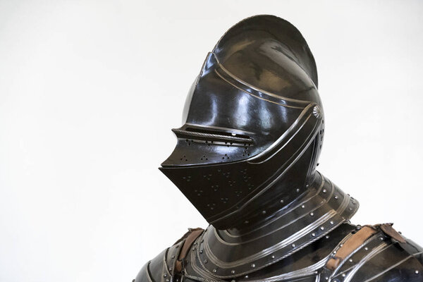 Medieval armor iron helmet detail close up