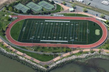 Amerikan futbol sahası hava manzaralı panorama