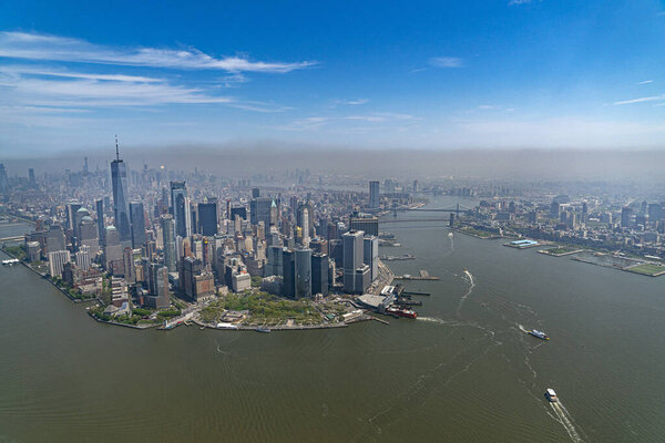 New york city manhattan aerial view from helicopter