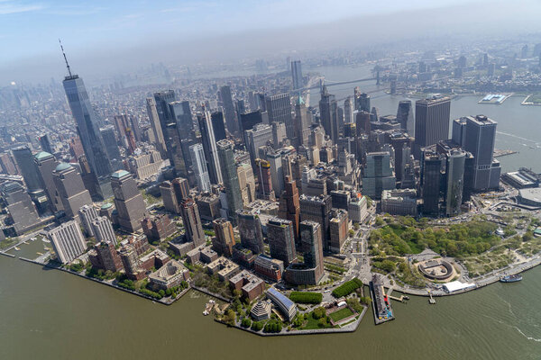 New york city manhattan aerial view from helicopter