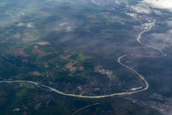 Farmed Field Seine River Paris Region Aerial View Landscape — Stock Photo, Image