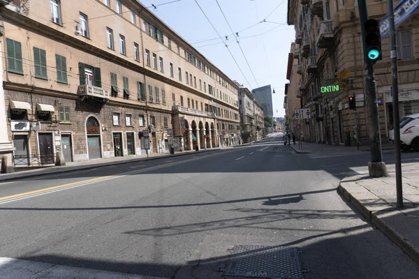 Genoa Italië April 2020 Downtown Straten Zijn Woestijn Als Gevolg — Stockfoto