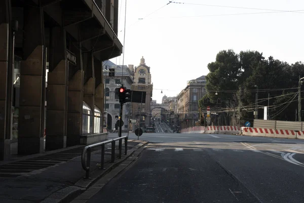 Genoa Italia Abril 2020 Las Calles Del Centro Son Desérticas —  Fotos de Stock