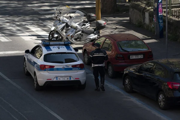 Genoa Italia Abril 2020 Control Policía Local Durante Cuarentena Covid — Foto de Stock