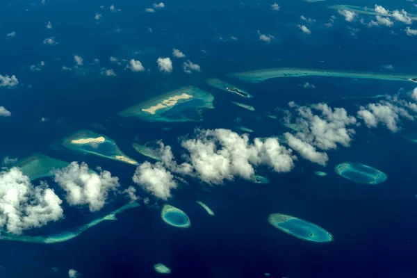 Maldive Panorama Aereo Barriera Corallina Blu — Foto Stock