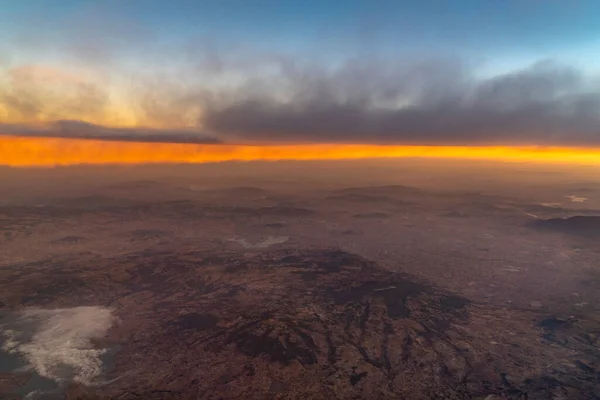 Meksyk Widok Lotu Ptaka Wschód Słońca Panorama Frm Samolot — Zdjęcie stockowe