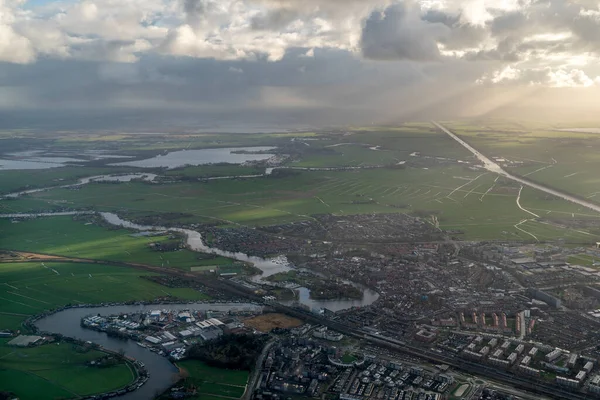 Amsterdam Harbor Kanäle Straßen Luftaufnahme Panorama Landschaft — Stockfoto