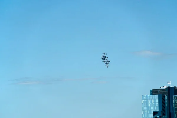 Frecce Tricolori Italia Formación Del Equipo Vuelo Acrobático Bandera Italiana — Foto de Stock