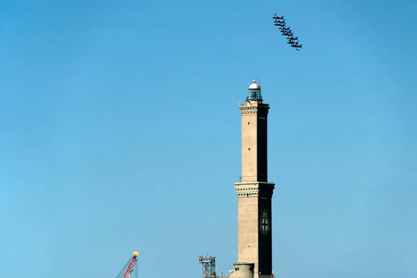 Frecce Tricolori Italy Acrobatic Flight Team Formation Genoa Lighthouse — Stock Photo, Image