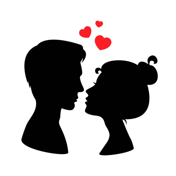 Couple amoureux. Silhouette visage homme et femme sur fond blanc . — Image vectorielle