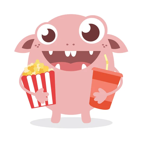 Cartoon monster with popcorn — Stock Vector