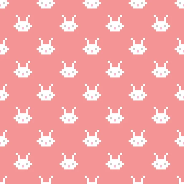 Pixel rabbit head. Seamless vector pattern — Stock Vector