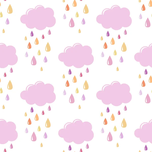 Pink clouds with drops. Seamless vector pattern on white background — Stock Vector
