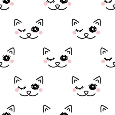 Kedi göz kırpıyor. Beyaz arka plan üzerinde sorunsuz vektör şekli