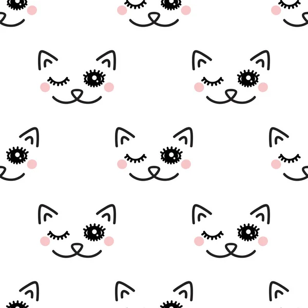 Winking Cat. Seamless vector pattern on white background — Stock Vector