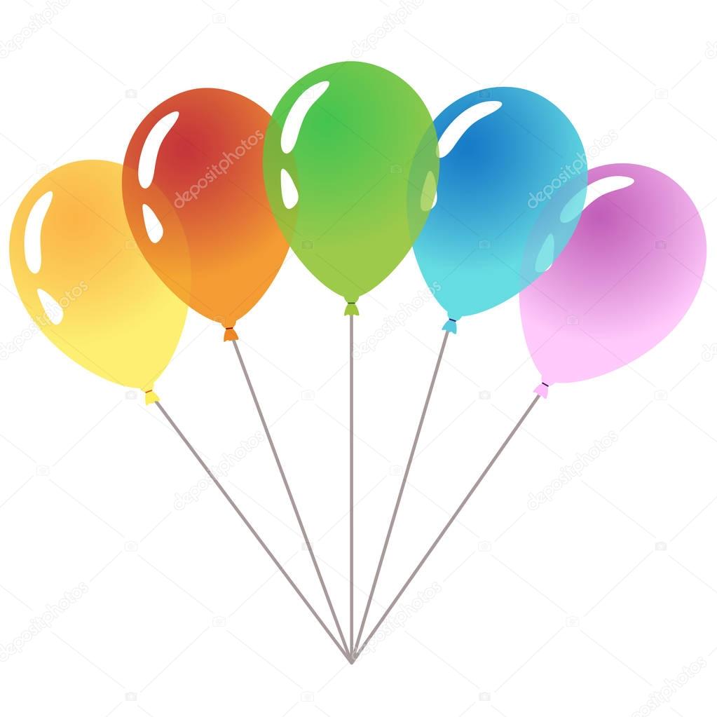 Five colorful balloons isolated on white background. Happy Birthday