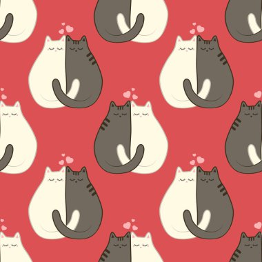 İki kedi. Kırmızı bir arka plan üzerinde çizgi film vektör şekli