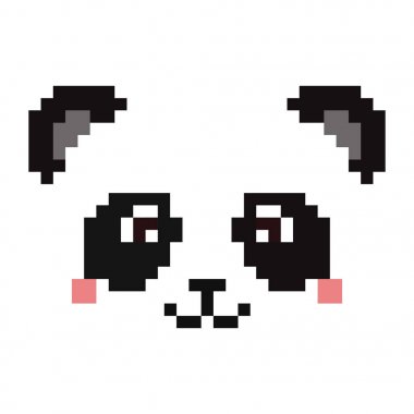 Sevimli panda izole üzerinde beyaz arka plan karşı karşıya. Piksel sanat