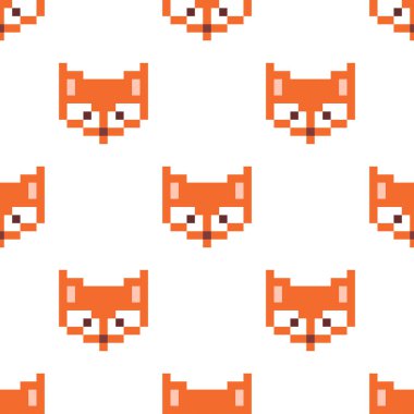 Şirin fox. Piksel sanat. Sorunsuz vektör desen
