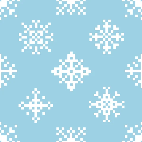 Copos de nieve Pixel. Patrón de vector inconsútil — Vector de stock