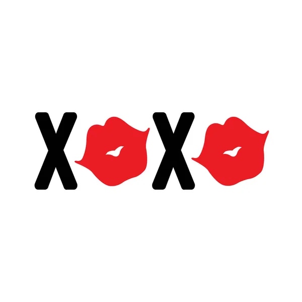 XOXO com lábios. Sinal de vetor no fundo branco —  Vetores de Stock