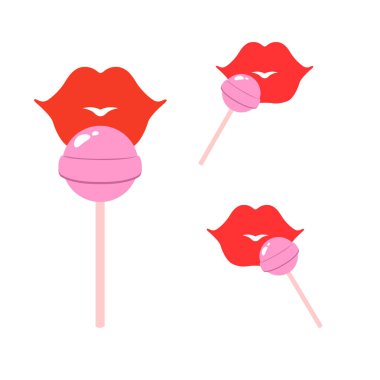 Şeker dudaklar. Küçük beyaz arka plan üzerinde izole resim. Vektör