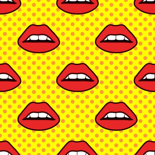 Los labios rojos. Patrón de vector sin fisuras. Estilo de arte pop — Archivo Imágenes Vectoriales