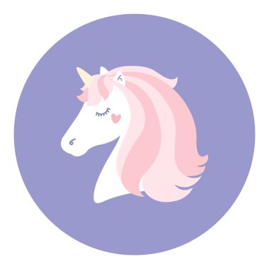 Şirin tek boynuzlu at. Vektör çizim, karikatür tarzı