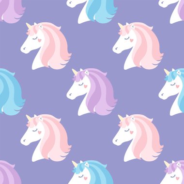 Şirin tek boynuzlu atlar. Sorunsuz vektör desen. Karikatür tarzı