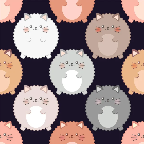 Gatos esponjosos. Patrón de vector inconsútil — Vector de stock