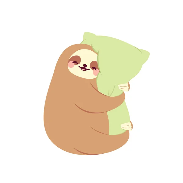 可爱的懒虫抱着枕头 — 图库矢量图片