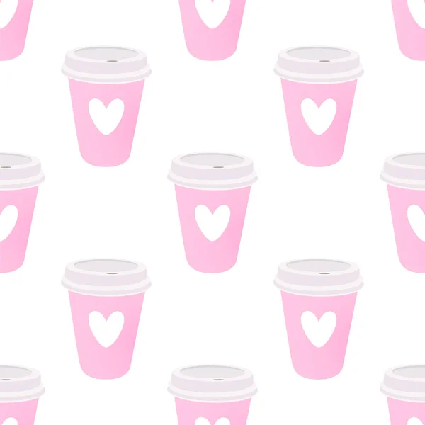 Taza de café rosa con patrón de corazón — Vector de stock