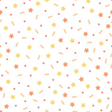 Beyaz arka planda yıldızlı konfeti. Kusursuz vektör deseni