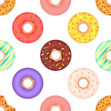 Renkli çörekler. Beyaz arkaplanda izole edilmiş kusursuz vektör deseni