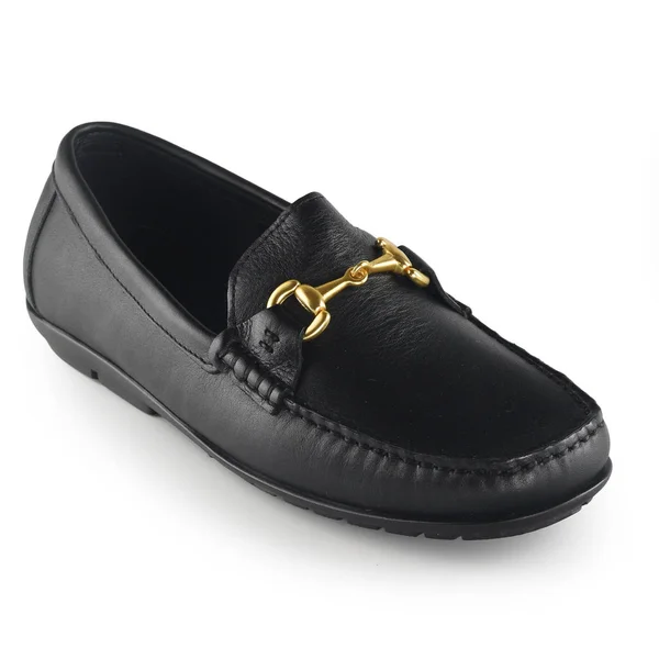 Siyah Deri Giyen Bekar Erkek Aylaklar Ayakkabısı