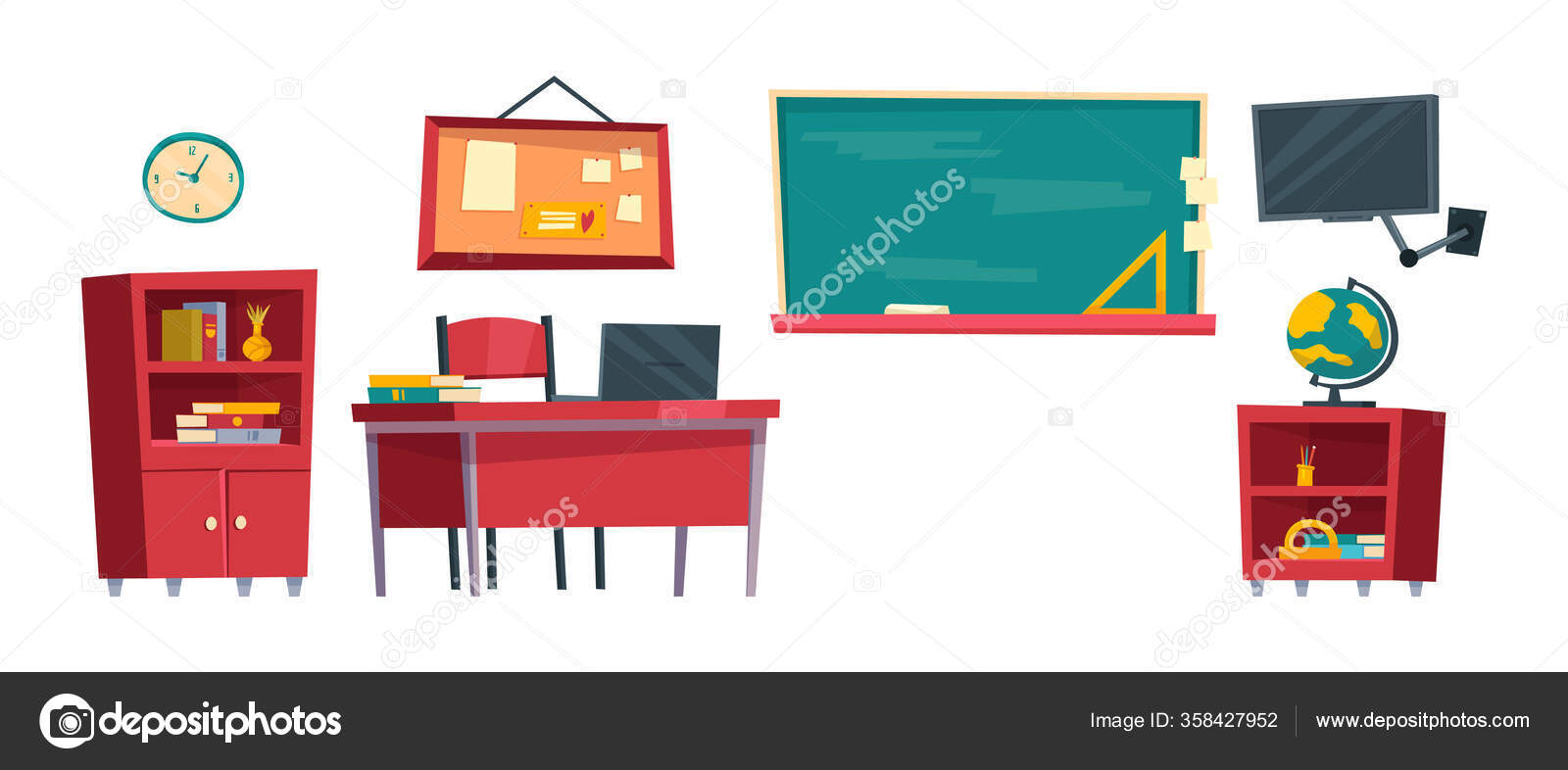 Set of cartoon classroom furniture. Stock Vector Image by ©narcissaless  #358427952