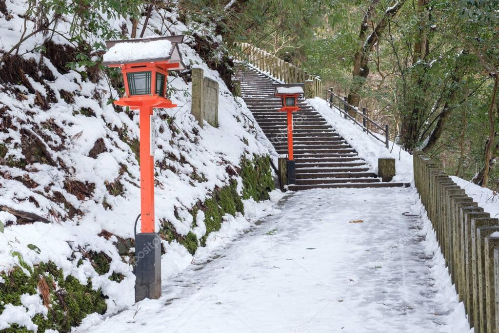 The walkway in Winter snow at Kuramadera