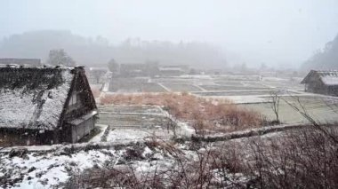 Shirakawago 'nun kışı kar yağan tarihi köy, Ono bölgesi, Gifu bölgesi, Japonya