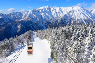 Shin-Hotaka Ropeway kış mevsiminde Hotaka dağının zirvesine tırmanır, Okuhida, Gifu, Japonya