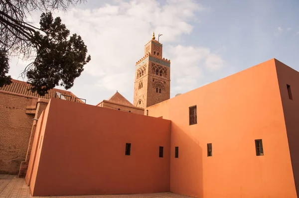 Okrové Barevné Stěny Koutoubia Marrakech Maroko — Stock fotografie
