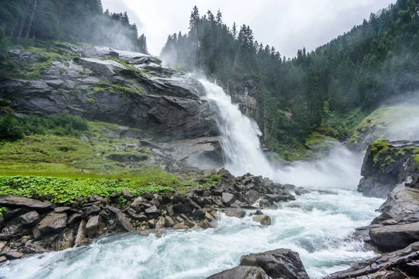 View Krimml Waterfalls Wet Cloudy Day Austria Majestic Stream Flowing Royalty Free Stock Photos