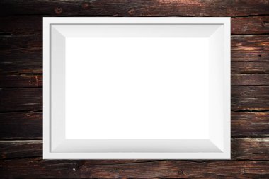 Koyu ahşap arkaplanda beyaz fotoğraf çerçevesi