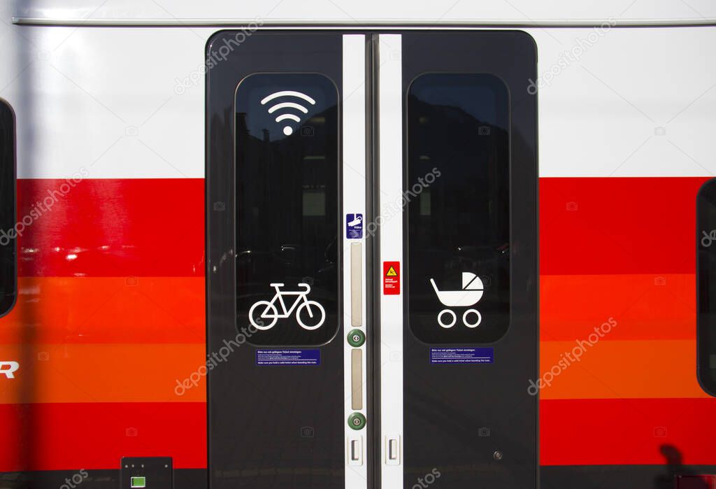 Train door with signs and instructions, Tirol, Austria
