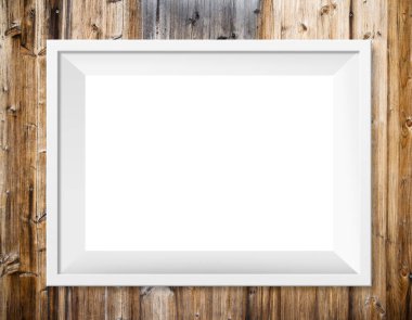 Ahşap duvarda beyaz çerçeve, model